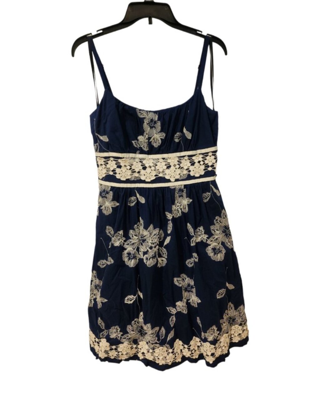 Dressbarn Women's Size 10 Spaghetti Strap Navy/White Crochet Dress